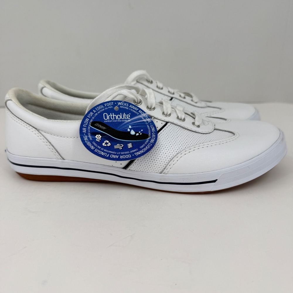 Keds Ace Leather Sneakers Womens 8 White Perforated Ortholite FLAW - Picture 2 of 10